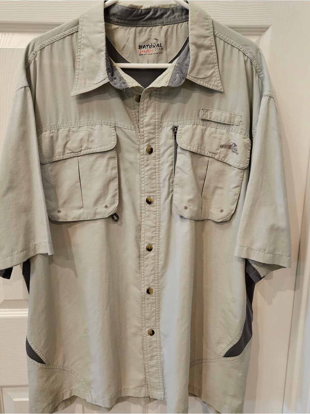 Natural Gear Men's 2XL Vented Fishing Shirt Short Sleeve Khaki Outdoor Safari